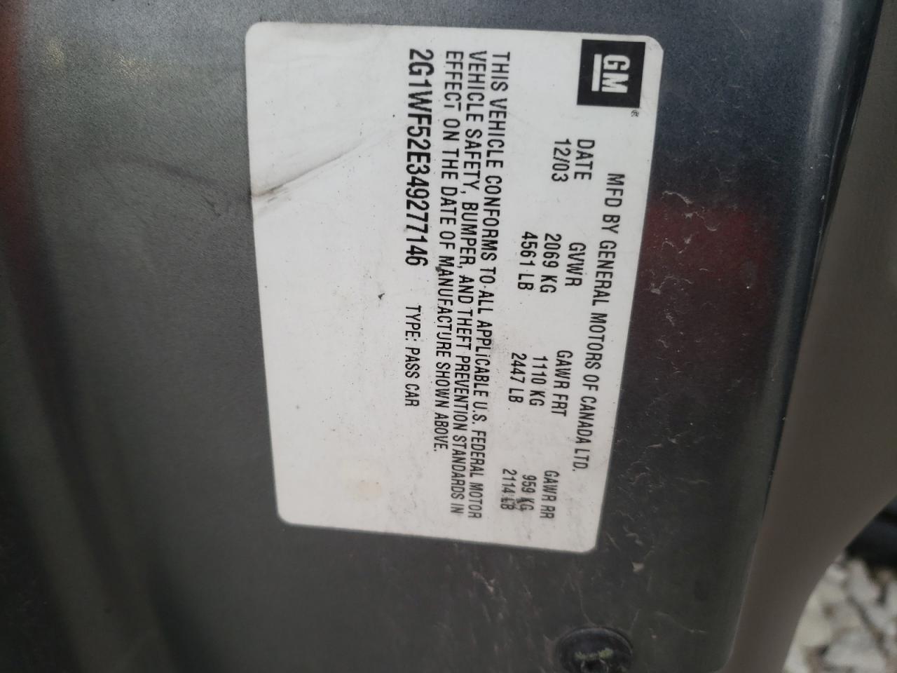 Photo 10 from auction – 2004 CHEVROLET IMPALA with VIN 2G1WF52E349277146