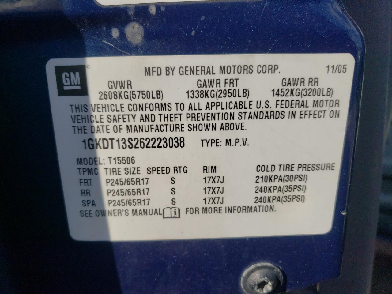 Photo 10 from auction – 2006 GMC ENVOY with VIN 1GKDT13S262223038