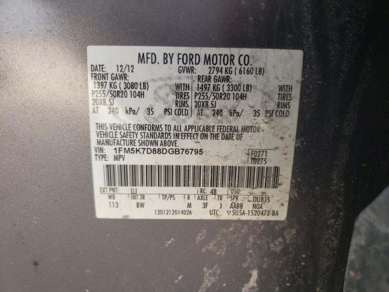 Foto 10 de la subasta – 2013 FORD EXPLORER X con VIN 1FM5K7D88DGB76795