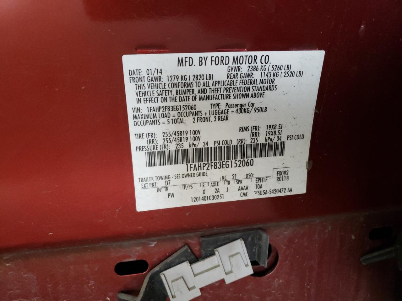 Photo 10 from auction – 2014 FORD TAURUS LIM with VIN 1FAHP2F83EG152060