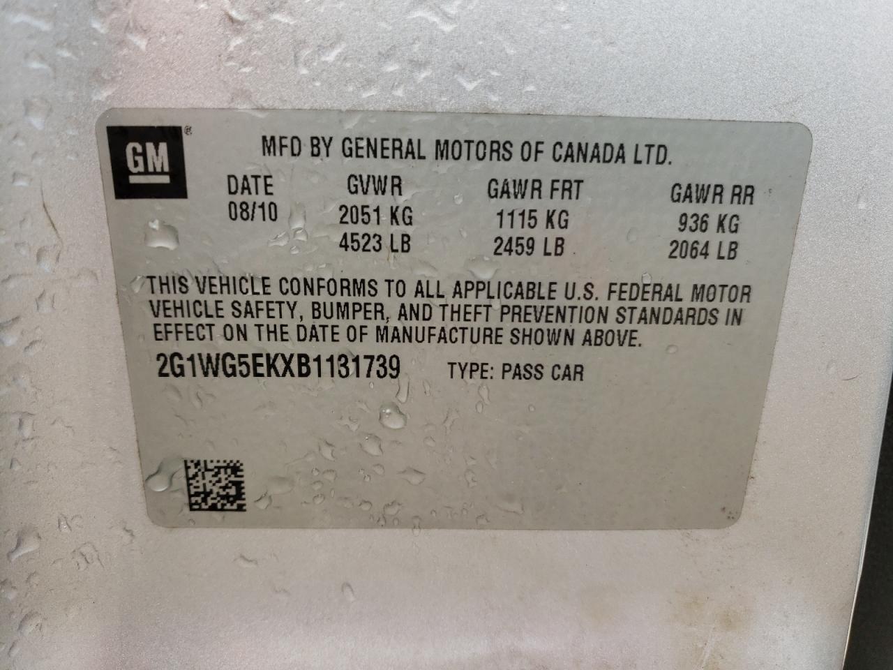 Photo 10 from auction – 2011 CHEVROLET IMPALA with VIN 2G1WG5EKXB1131739