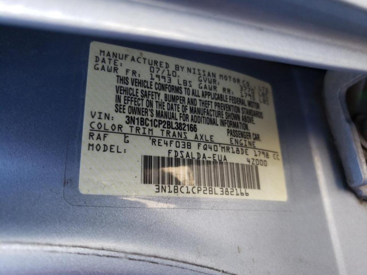 Photo 10 from auction – 2011 NISSAN VERSA S with VIN 3N1BC1CP2BL382166