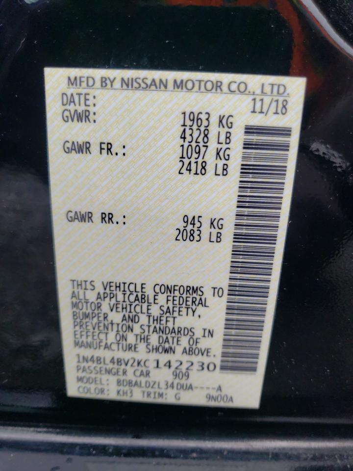 Photo 10 from auction – 2019 NISSAN ALTIMA S with VIN 1N4BL4BV2KC142230