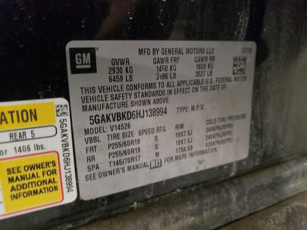 Photo 10 from auction – 2017 BUICK ENCLAVE with VIN 5GAKVBKD6HJ138994