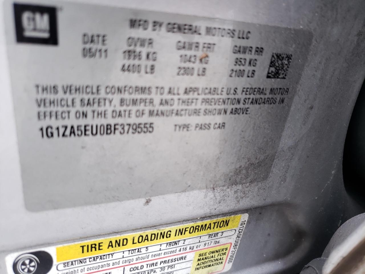 Photo 10 from auction – 2011 CHEVROLET MALIBU LS with VIN 1G1ZA5EU0BF379555