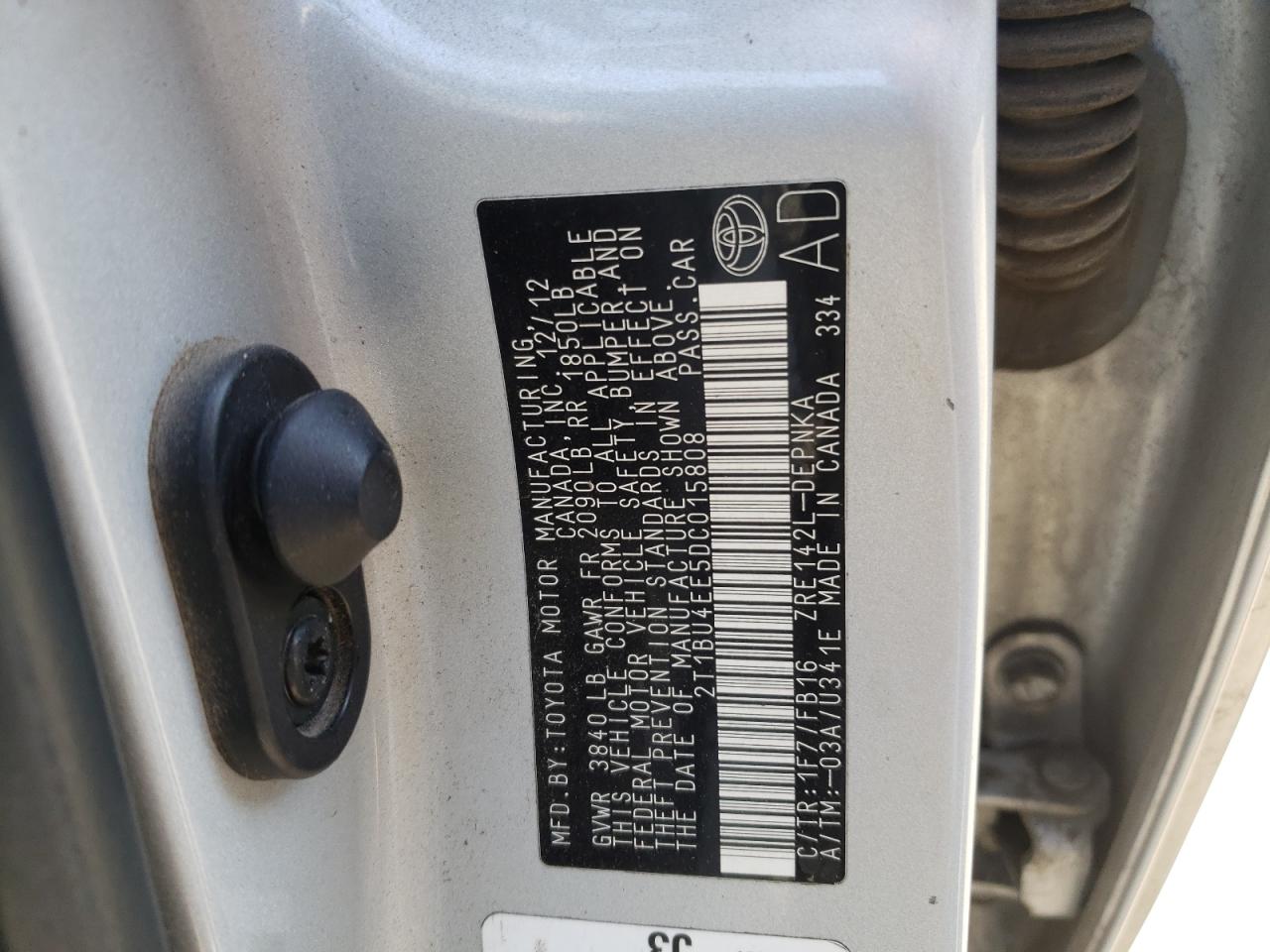 Photo 10 from auction – 2013 TOYOTA CAROLLA with VIN 2T1BU4EE5DC015808