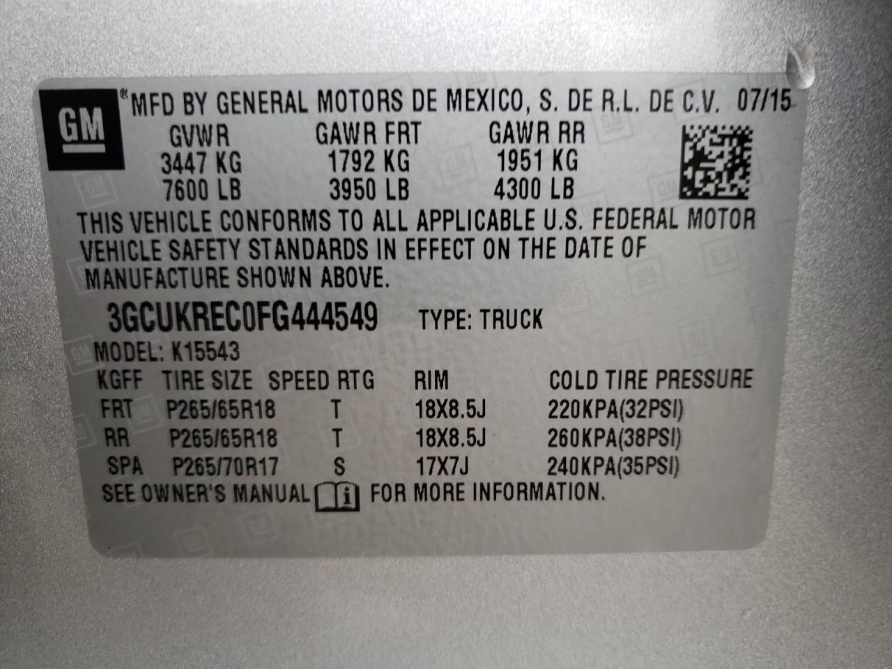 Photo 10 from auction – 2015 CHEVROLET SILVERADO with VIN 3GCUKREC0FG444549