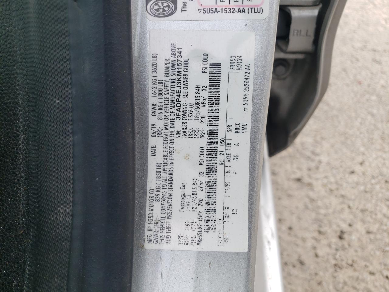 Photo 10 from auction – 2019 FORD FIESTA SE with VIN 3FADP4EJ3KM157341