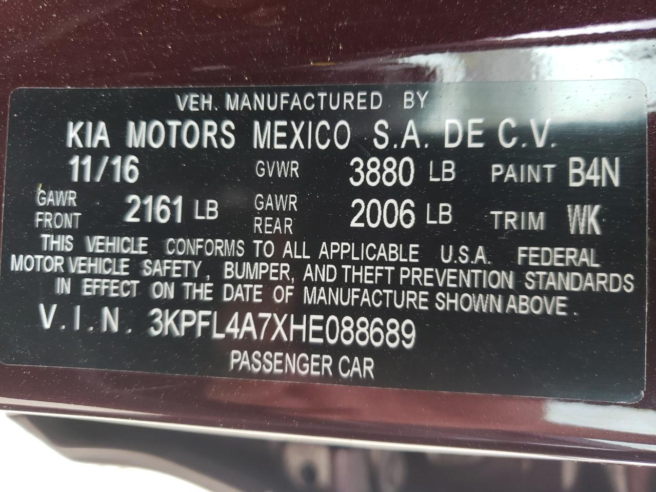 Photo 10 from auction – 2017 KIA FORTE LX with VIN 3KPFL4A7XHE088689