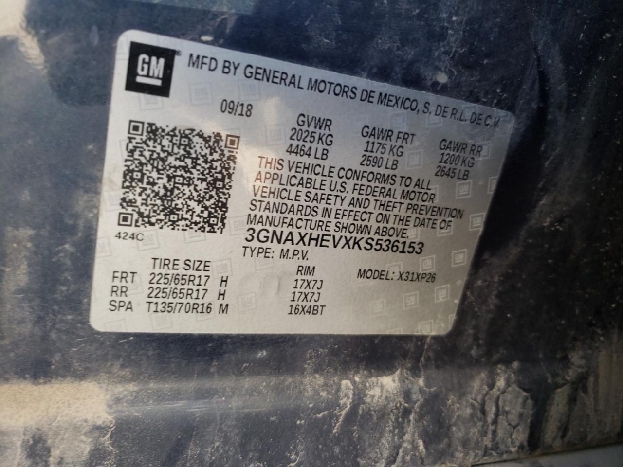 Photo 10 from auction – 2019 CHEVROLET EQUINOX LS with VIN 3GNAXHEVXKS536153