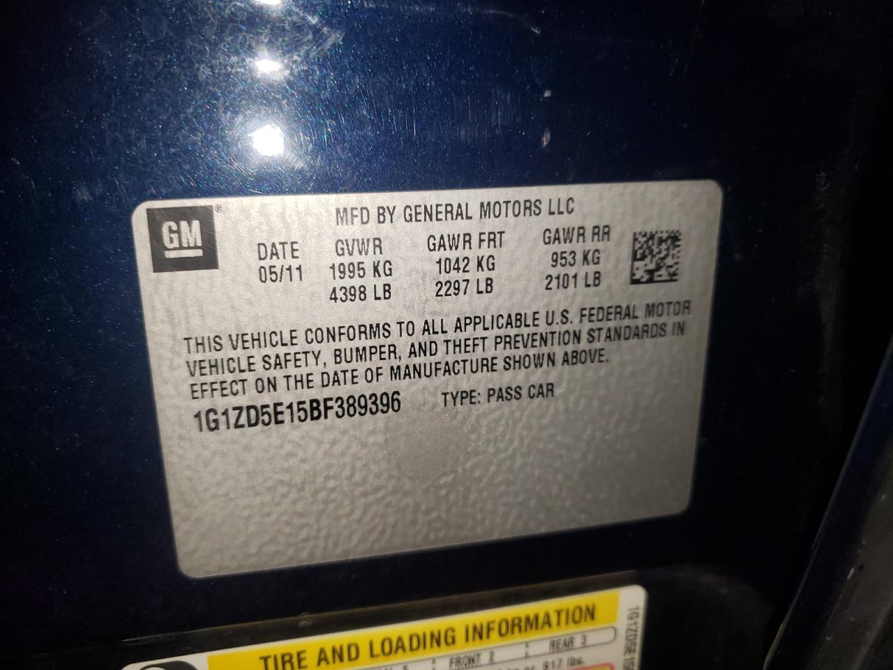 Photo 10 from auction – 2011 CHEVROLET MALIBU 2LT with VIN 1G1ZD5E15BF389396