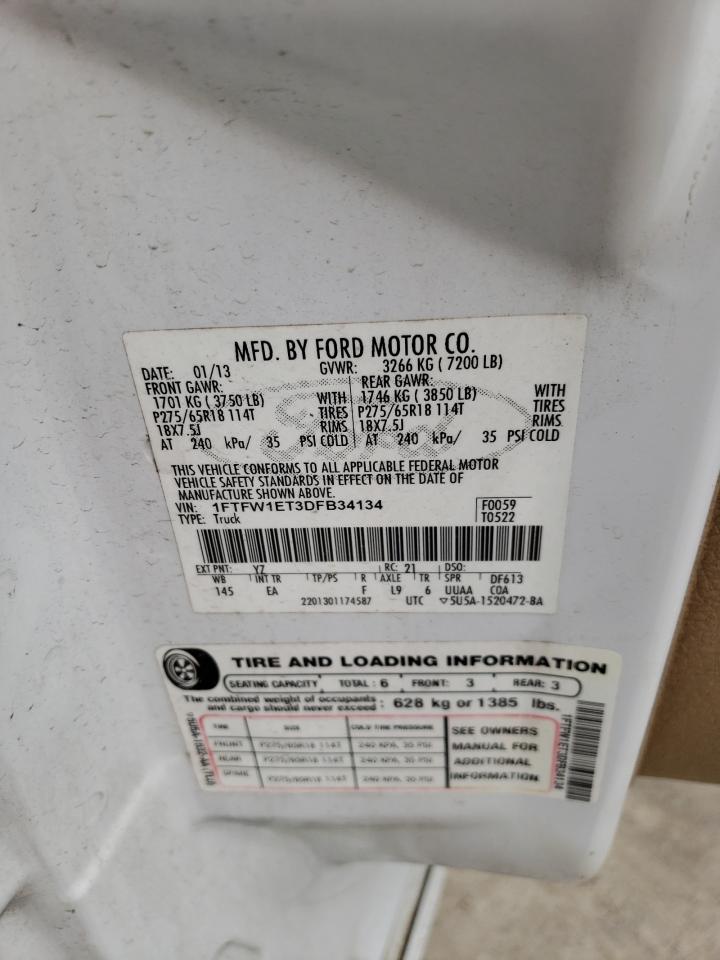 Photo 10 from auction – 2013 FORD F150 SUPER with VIN 1FTFW1ET3DFB34134