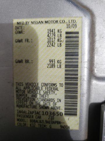 Photo 10 from auction – 2010 NISSAN ALTIMA BAS with VIN 1N4AL2AP3AC103650