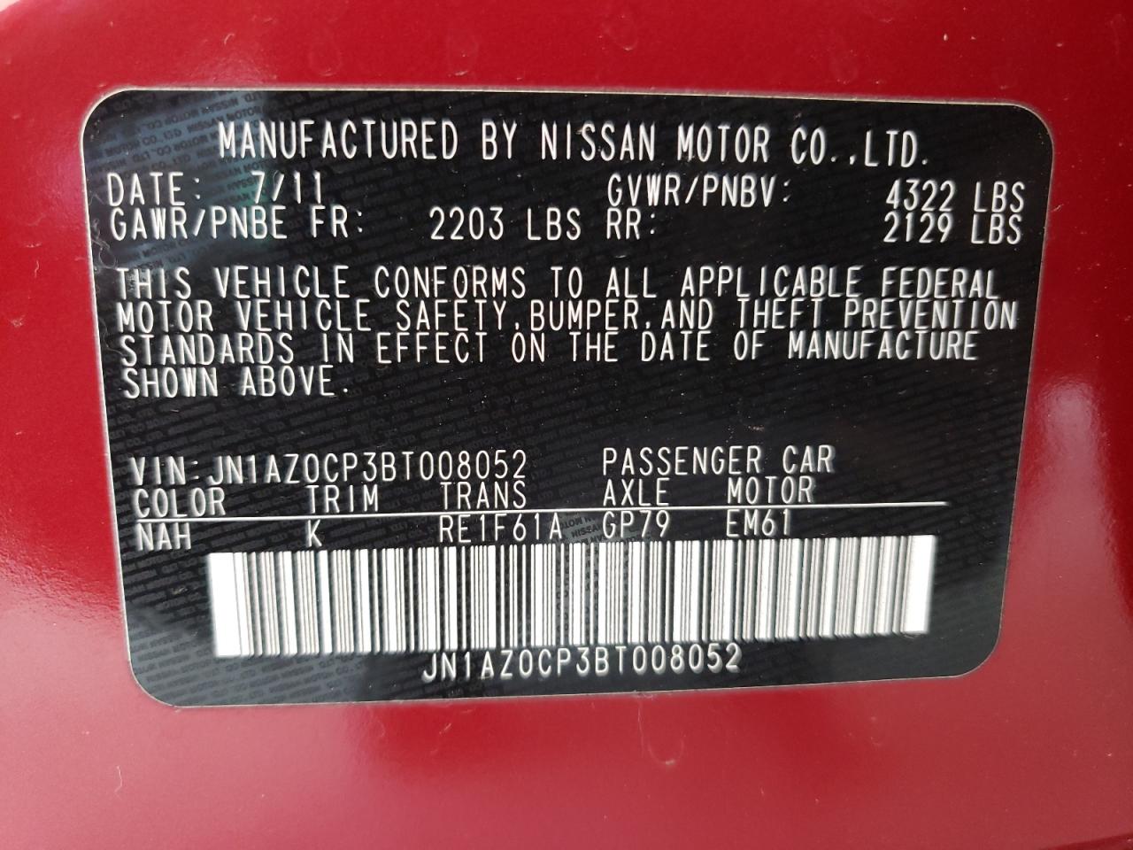 Photo 10 from auction – 2011 NISSAN LEAF SV with VIN JN1AZ0CP3BT008052