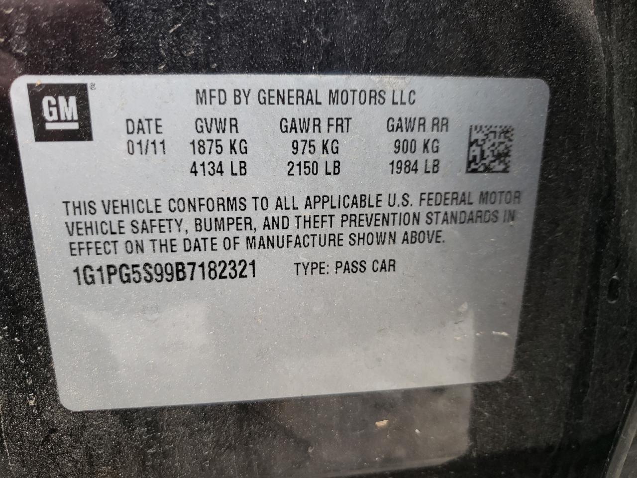 Photo 10 from auction – 2011 CHEVROLET CRUZE with VIN 1G1PG5S99B7182321
