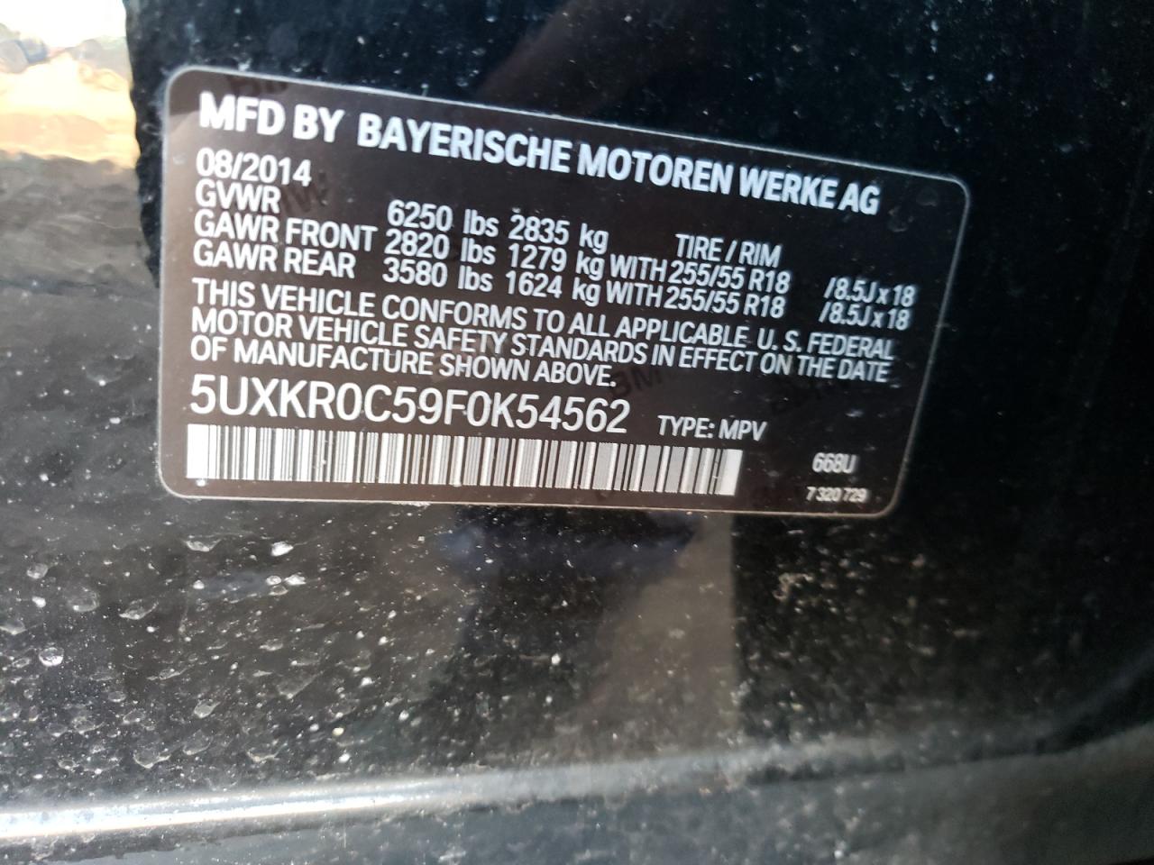Photo 10 from auction – 2015 BMW X5 XDRIVE3 with VIN 5UXKR0C59F0K54562