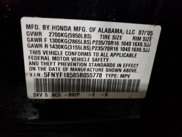 Zdjęcie 10 z aukcji – 2005 HONDA PILOT EXL z VIN 5FNYF18585B055778