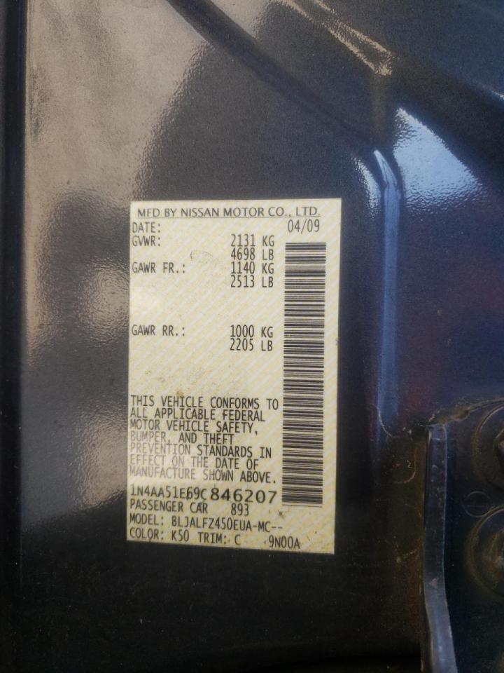 Photo 10 from auction – 2009 NISSAN MAXIMA S with VIN 1N4AA51E69C846207