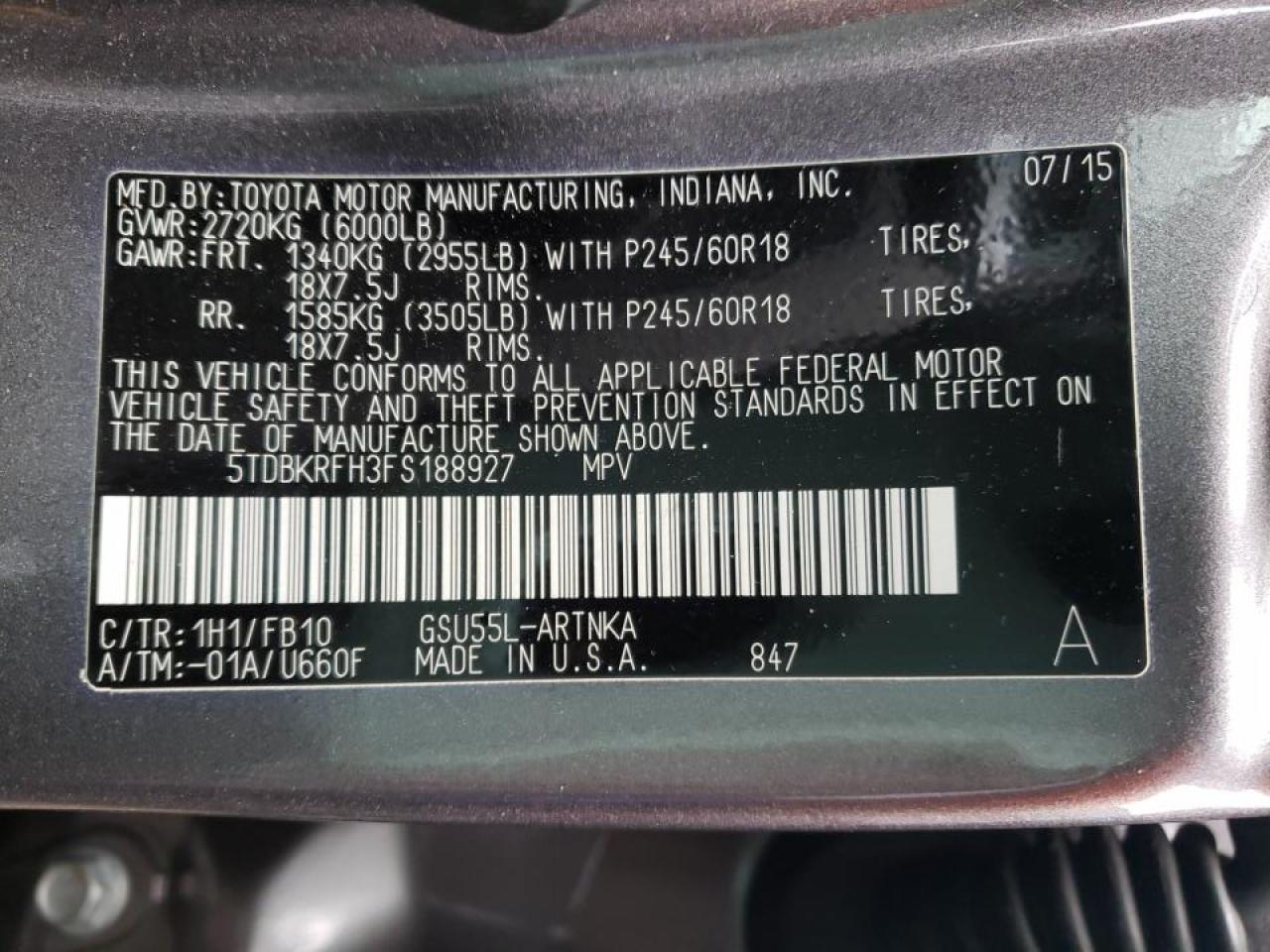Photo 10 from auction – 2015 TOYOTA HIGHLANDER with VIN 5TDBKRFH3FS188927