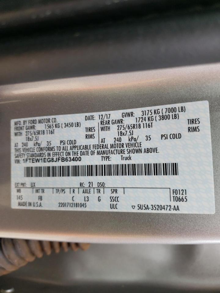 Photo 10 from auction – 2018 FORD F150 SUPER with VIN 1FTEW1EG8JFB63400