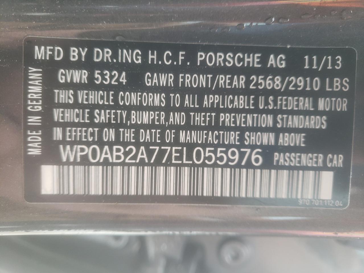 Photo 10 from auction – 2014 PORSCHE PANAMERA S with VIN WP0AB2A77EL055976