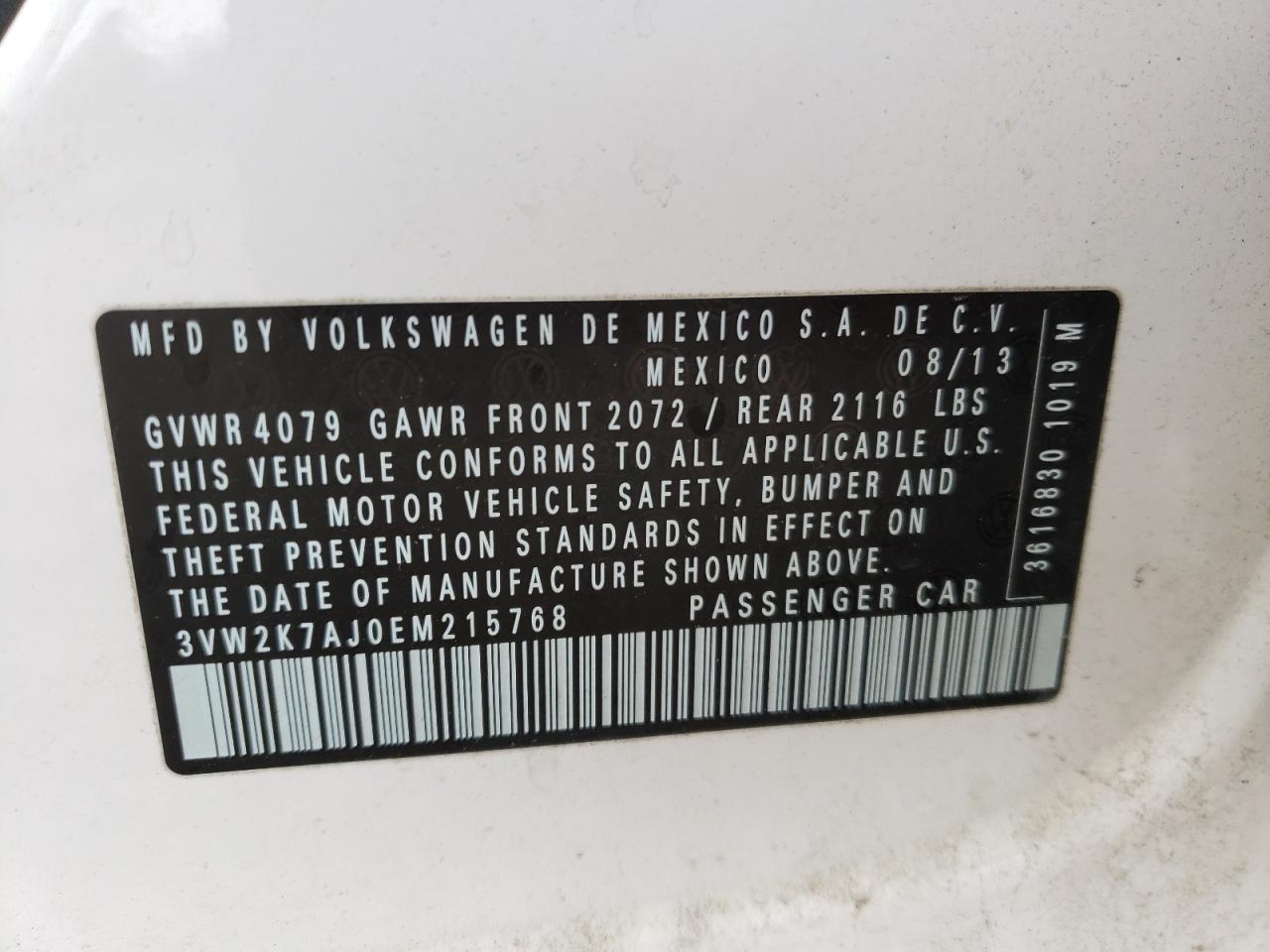 Photo 10 from auction – 2014 VOLKSWAGEN JETTA BASE with VIN 3VW2K7AJ0EM215768