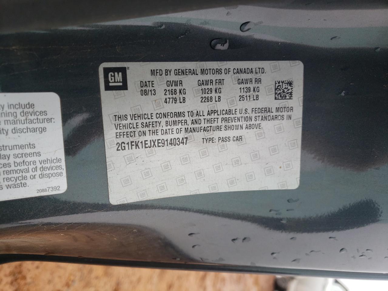 Photo 10 from auction – 2014 CHEVROLET CAMARO 2SS with VIN 2G1FK1EJXE9140347