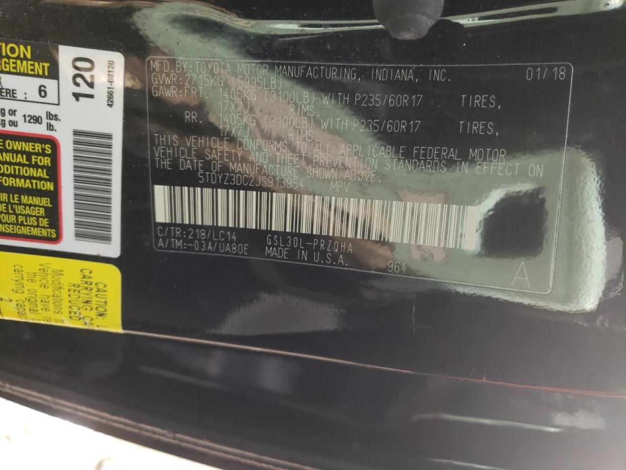 Photo 10 from auction – 2018 TOYOTA SIENNA XLE with VIN 5TDYZ3DC2JS913954