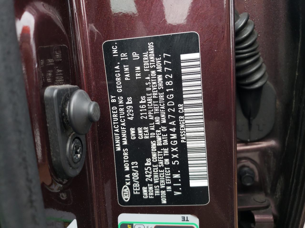 Photo 10 from auction – 2013 KIA OPTIMA LX with VIN 5XXGM4A72DG182777