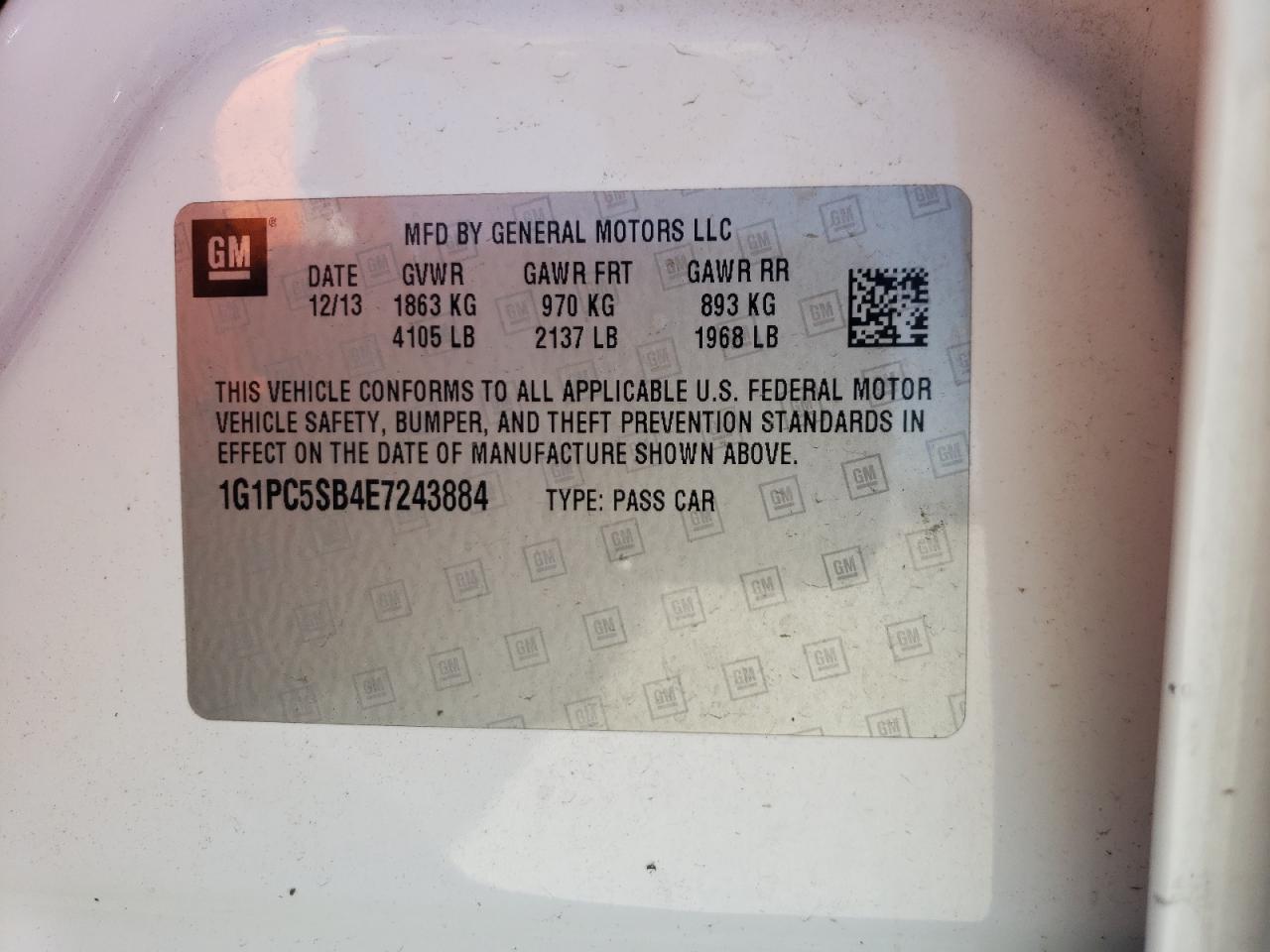 Photo 10 from auction – 2014 CHEVROLET CRUZE LT with VIN 1G1PC5SB4E7243884