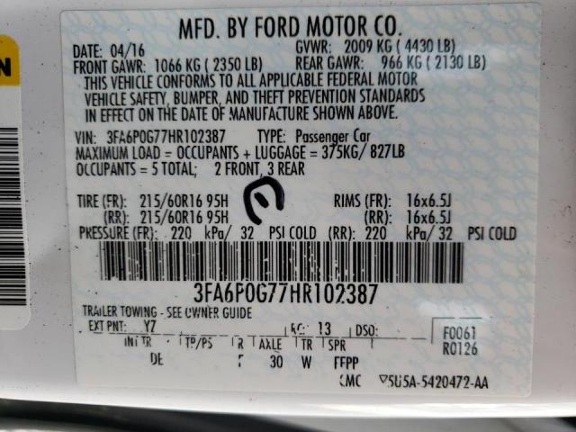 Photo 10 from auction – 2017 FORD FUSION S with VIN 3FA6P0G77HR102387