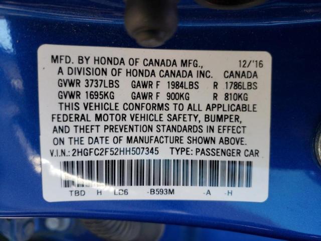 Photo 10 from auction – 2017 HONDA CIVIC LX with VIN 2HGFC2F52HH507345