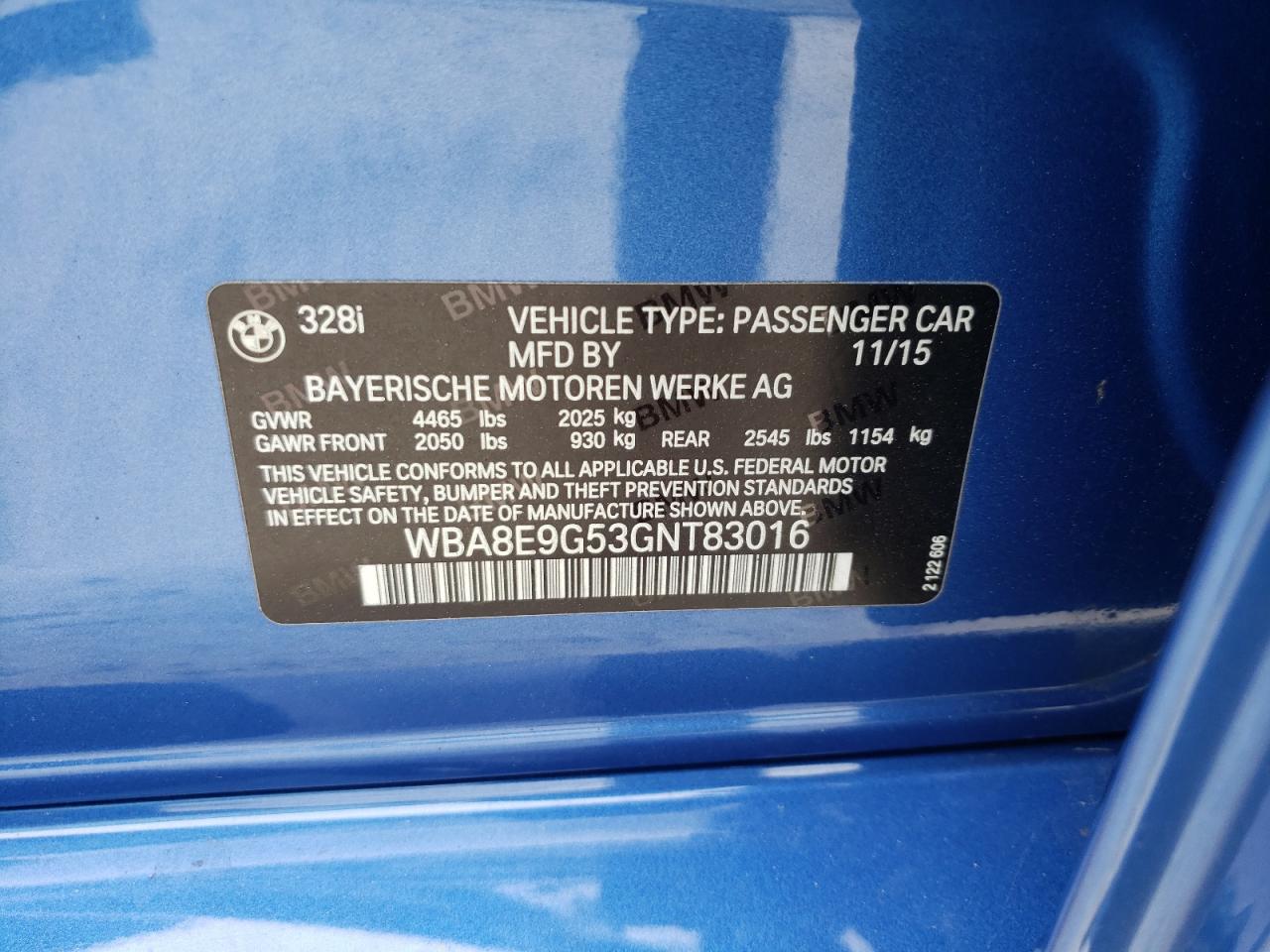 Photo 10 from auction – 2016 BMW 328 I SULE with VIN WBA8E9G53GNT83016