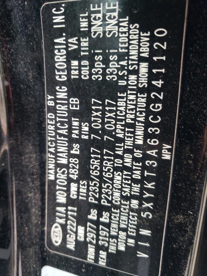 Photo 10 from auction – 2012 KIA SORENTO BA with VIN 5XYKT3A63CG241120