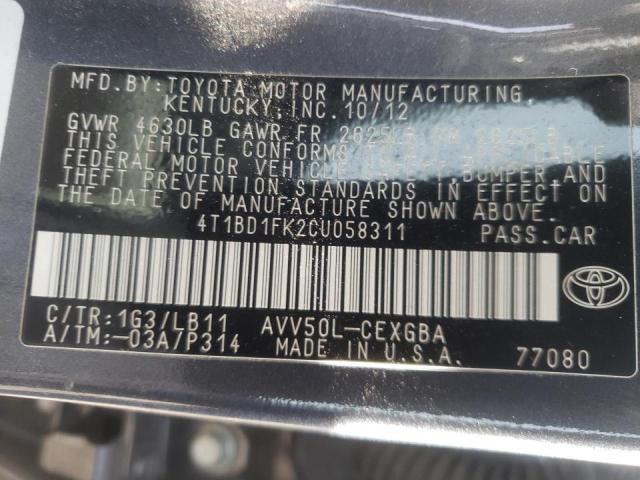 Photo 10 from auction – 2012 TOYOTA CAMRY HYBR with VIN 4T1BD1FK2CU058311