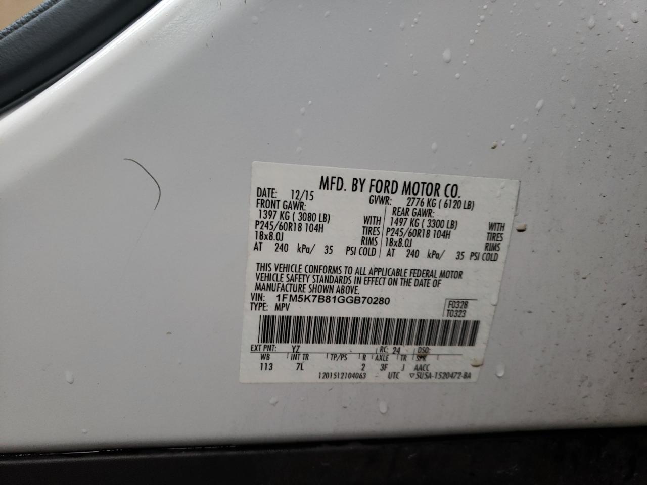 Photo 10 from auction – 2016 FORD EXPLORER with VIN 1FM5K7B81GGB70280