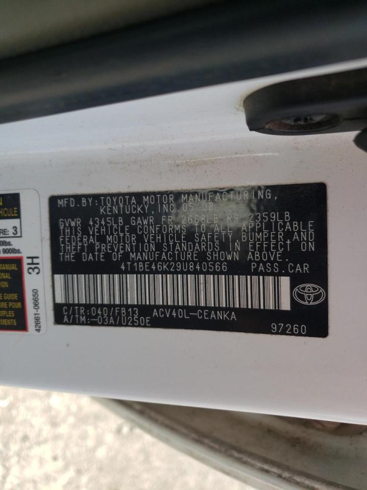 Photo 10 from auction – 2009 TOYOTA CAMRY BASE with VIN 4T1BE46K29U840566