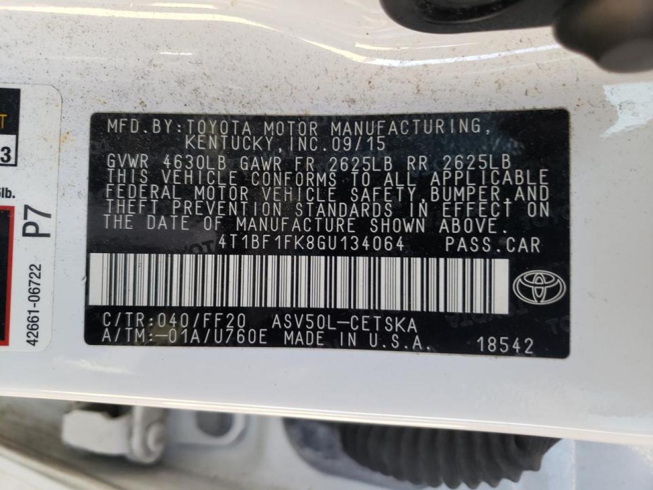 Photo 10 from auction – 2016 TOYOTA CAMRY LE with VIN 4T1BF1FK8GU134064