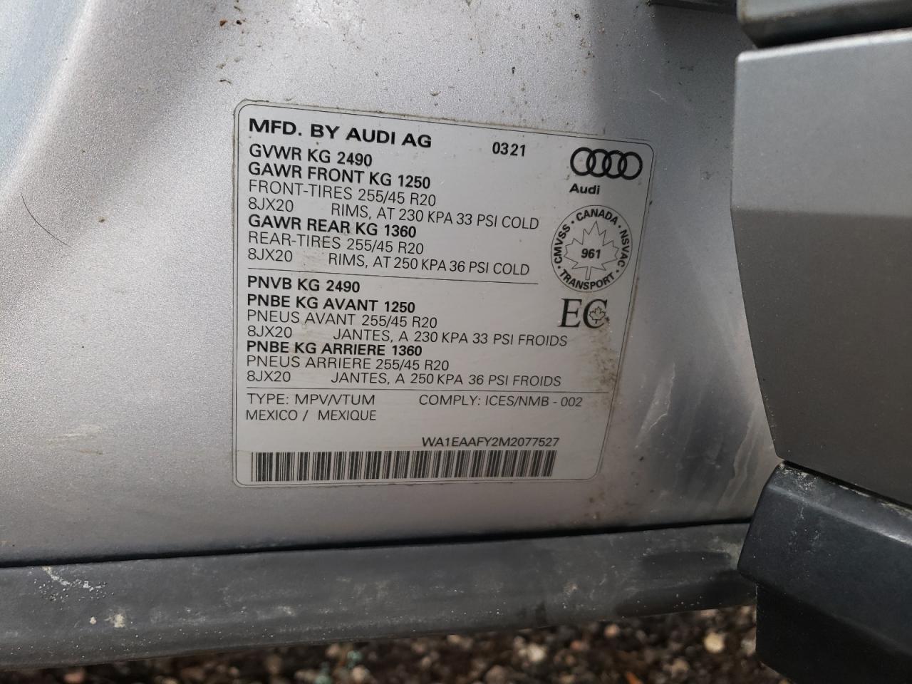 Photo 10 from auction – 2021 AUDI Q5 PROGRES with VIN WA1EAAFY2M2077527