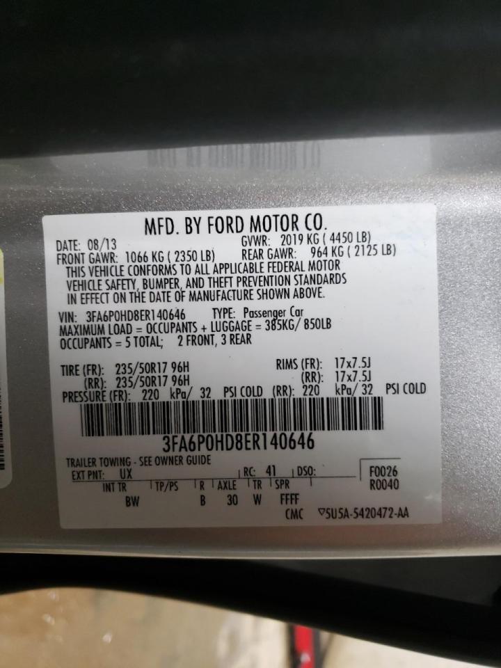 Photo 10 from auction – 2014 FORD FUSION SE with VIN 3FA6P0HD8ER140646