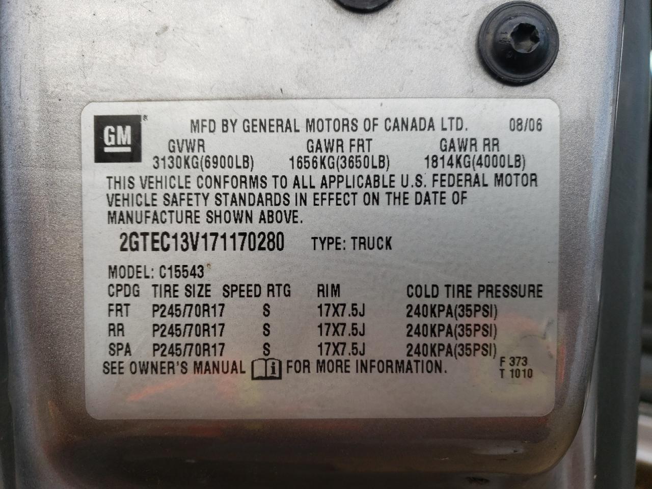 Photo 10 from auction – 2007 GMC NEW SIERRA with VIN 2GTEC13V171170280