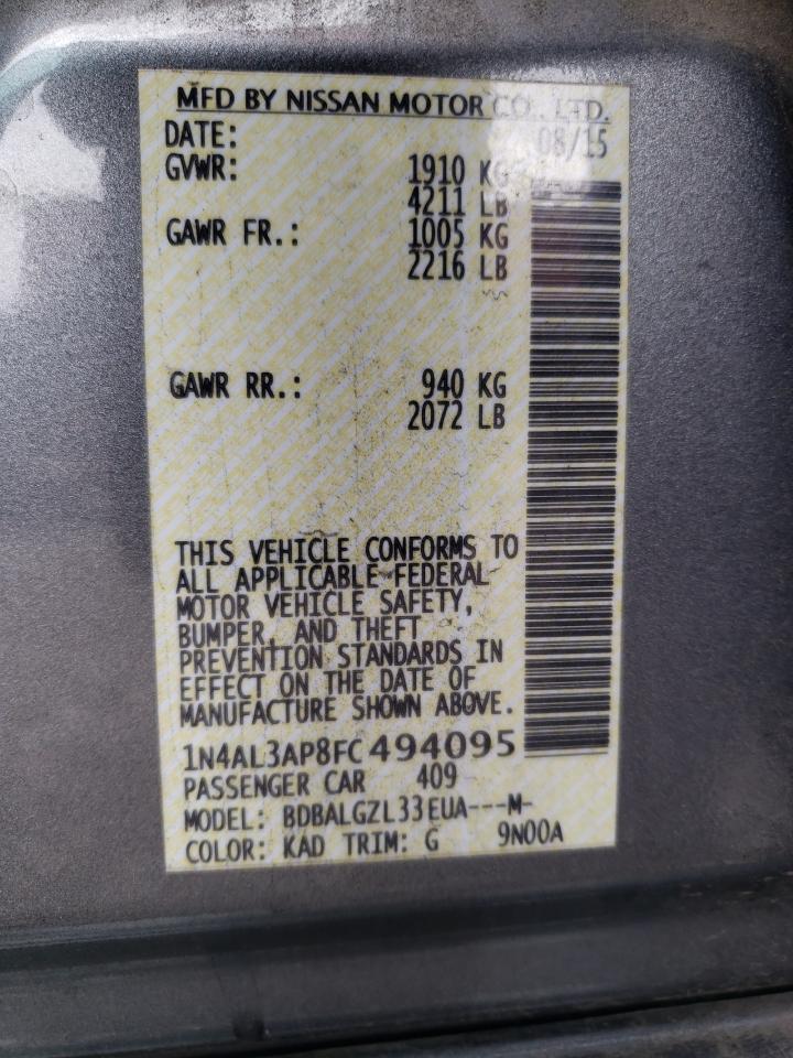 Photo 10 from auction – 2015 NISSAN ALTIMA 2.5 with VIN 1N4AL3AP8FC494095