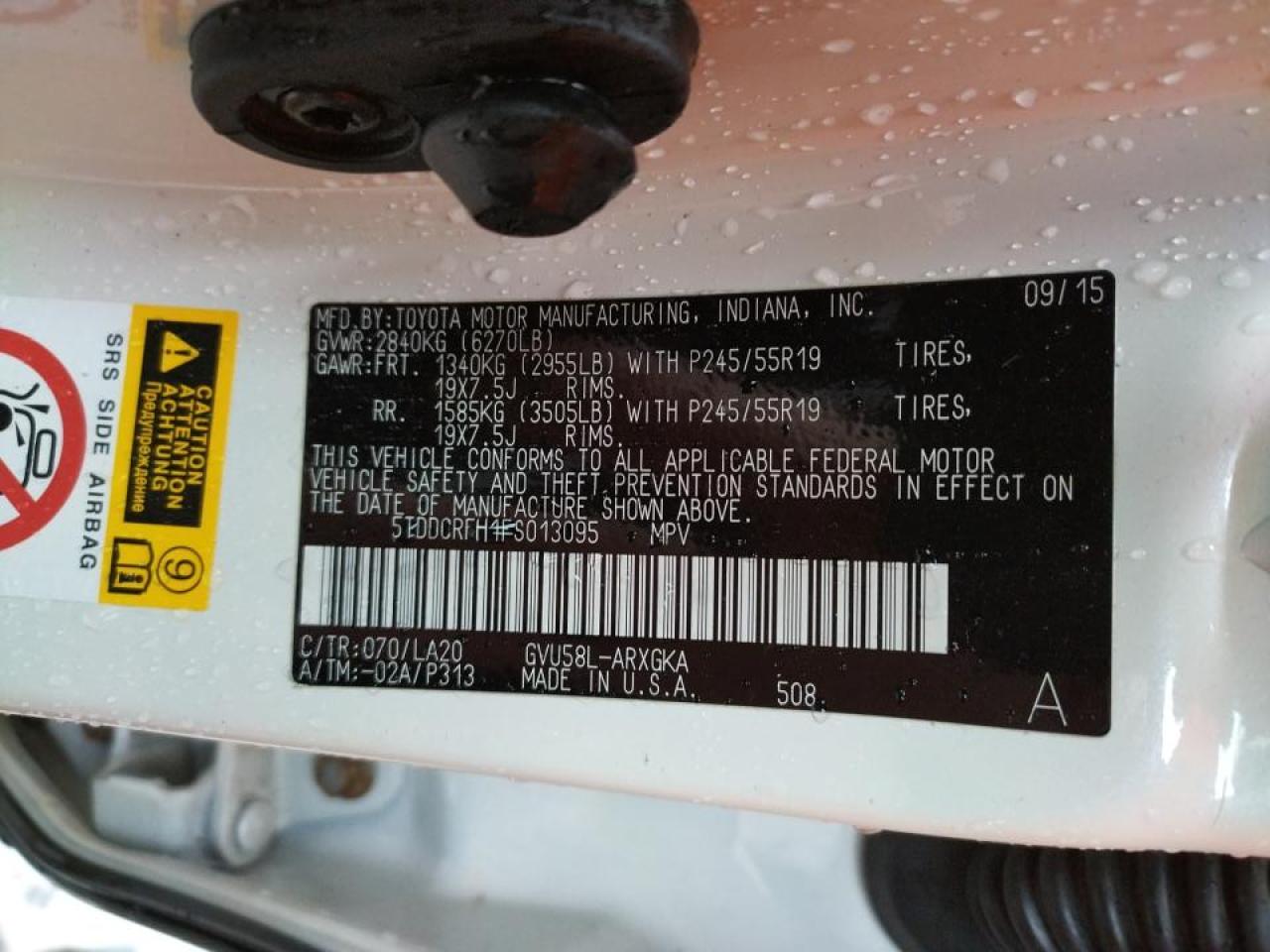 Photo 10 from auction – 2015 TOYOTA HIGHLANDER with VIN 5TDDCRFH1FS013095