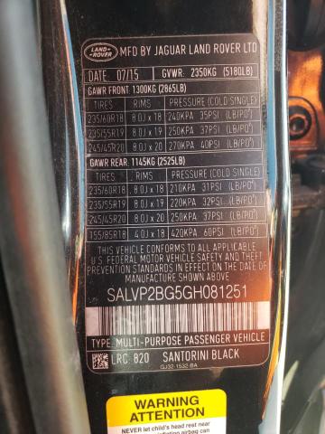LAND ROVER RANGE ROVE 2016 with VIN SALVP2BG5GH081251 - Photo from auction