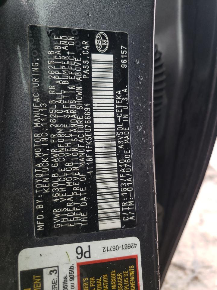 Photo 10 from auction – 2014 TOYOTA CAMRY L with VIN 4T1BF1FK5EU766694