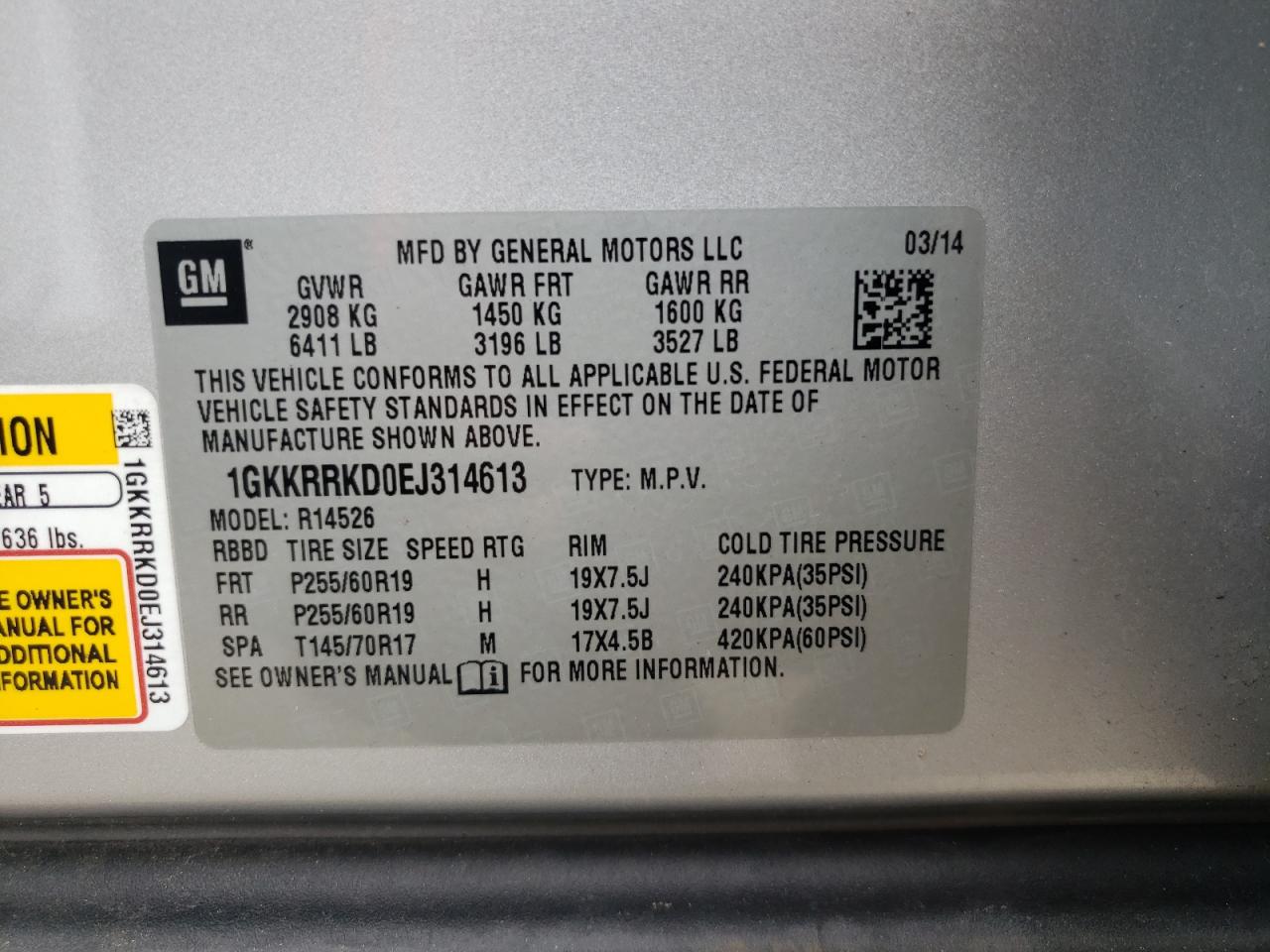 Photo 10 from auction – 2014 GMC ACADIA SLT with VIN 1GKKRRKD0EJ314613