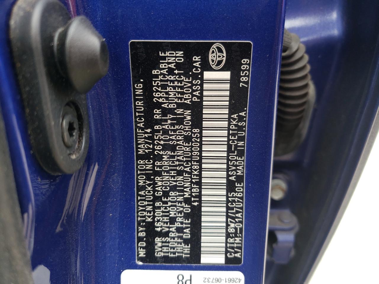 Photo 10 from auction – 2015 TOYOTA CAMRY LE with VIN 4T1BF1FK8FU900258
