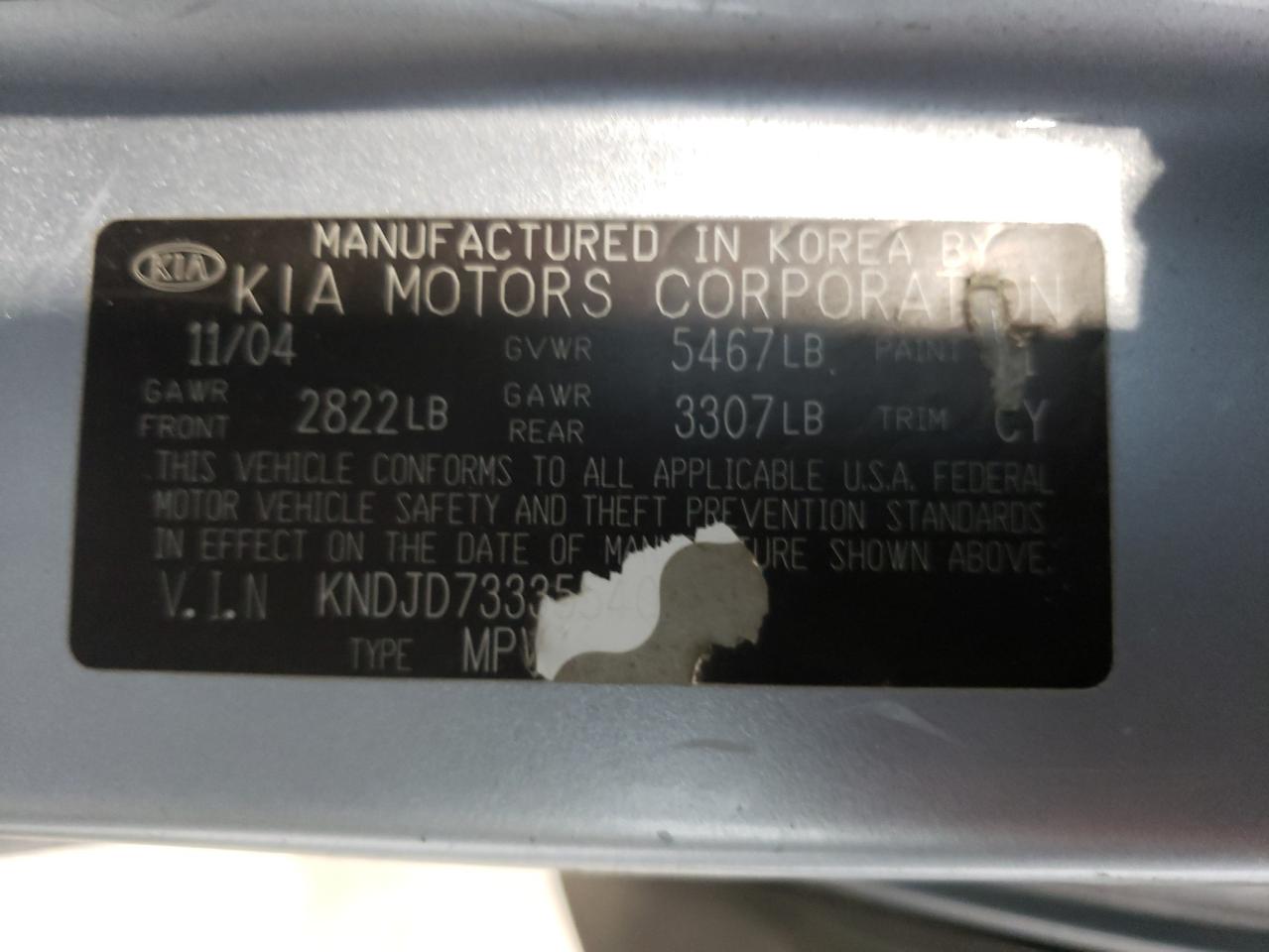 Photo 10 from auction – 2005 KIA SORENTO with VIN KNDJD733355400894