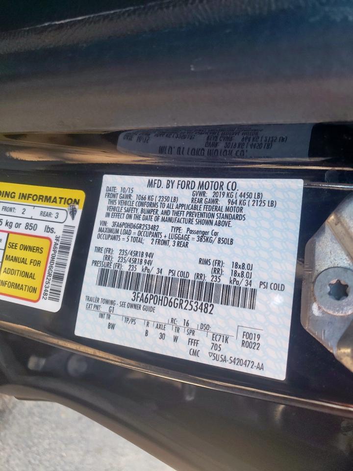 Photo 10 from auction – 2016 FORD FUSION SE with VIN 3FA6P0HD6GR253482