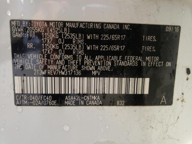 Photo 10 from auction – 2017 TOYOTA RAV4 XLE with VIN 2T3WFREV7HW317136